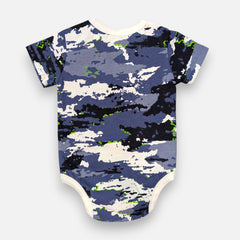 Blue Short Sleeves Printed Baby Onesies