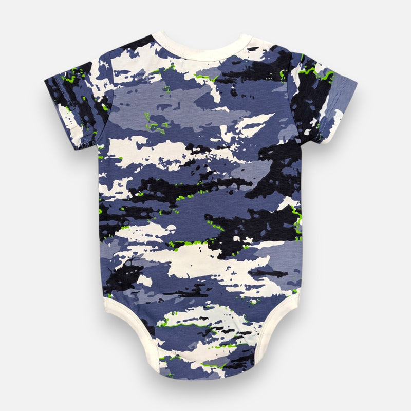 Blue Short Sleeves Printed Baby Onesies
