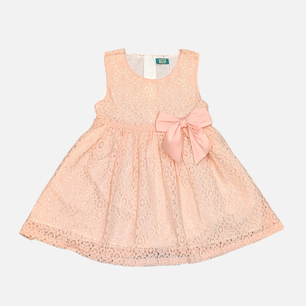 Peach Bow Lace Frock