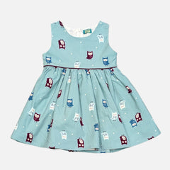 Blue Printed Sleeveless Frock