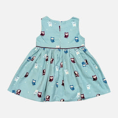 Blue Printed Sleeveless Frock