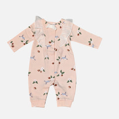 Peach Printed Frill Rompers