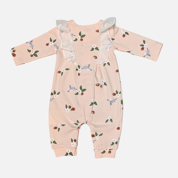 Peach Printed Frill Rompers
