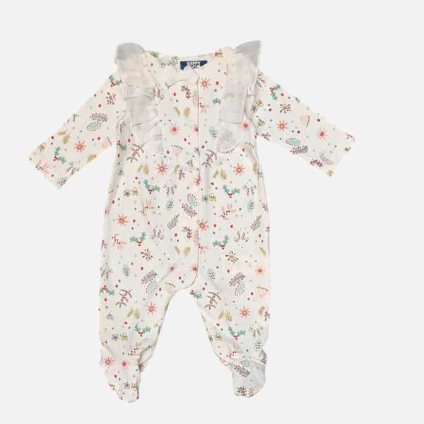White Printed Frill Rompers