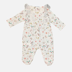 White Printed Frill Rompers