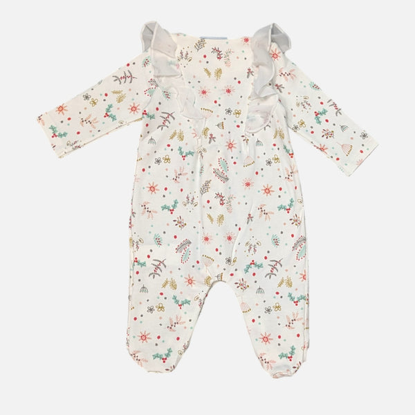 White Printed Frill Rompers