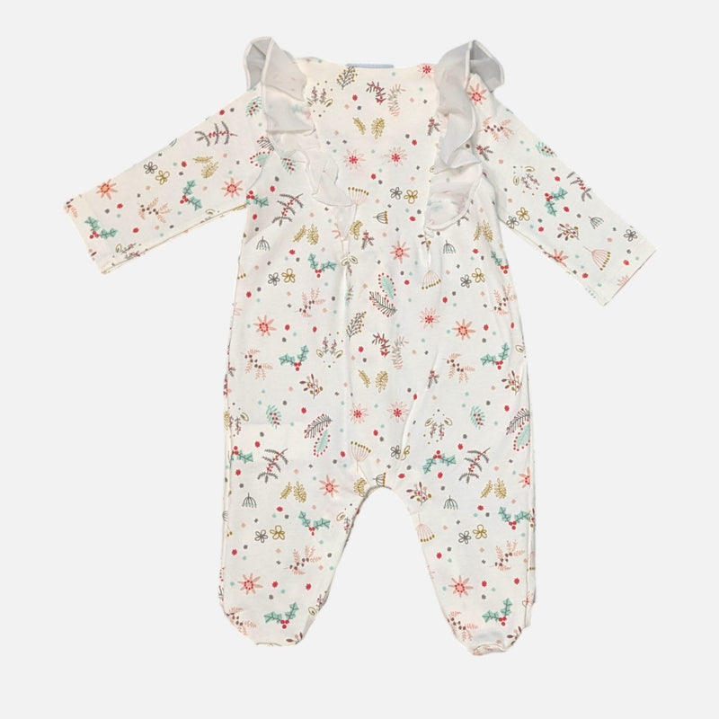 White Printed Frill Rompers
