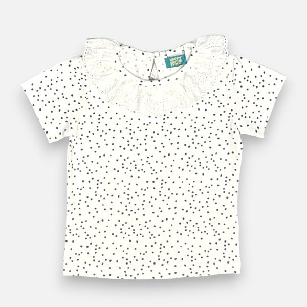 White Printed Frill Top
