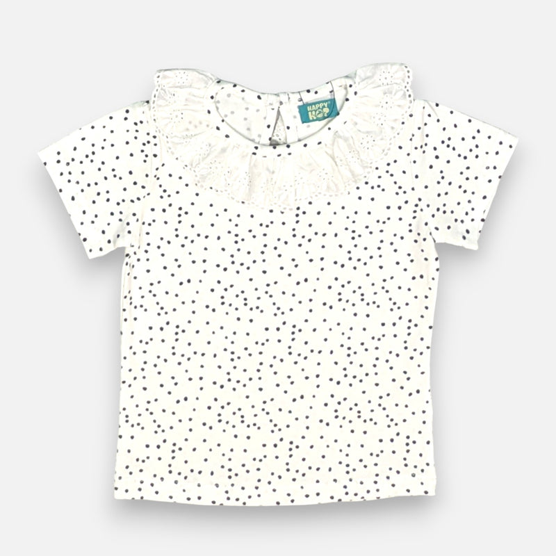 White Printed Frill Top
