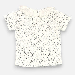 White Printed Frill Top