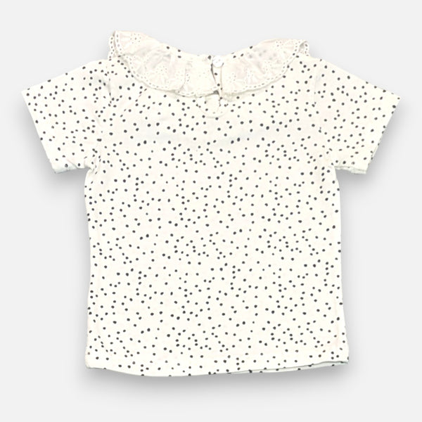 White Printed Frill Top