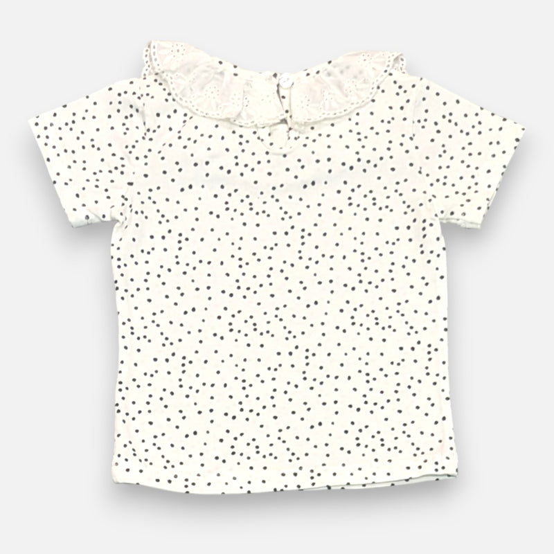 White Printed Frill Top