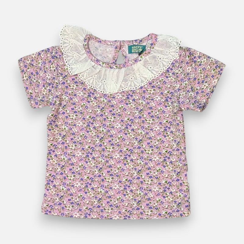 Pink Printed Frill Top