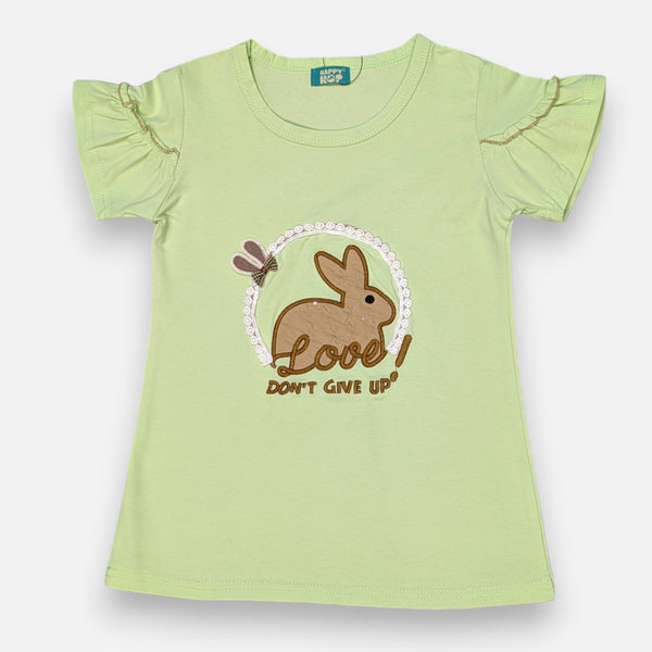 Girl Regular Fit Bunny Green Top