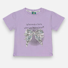 Girl Regular Fit Sequin Bow Purple Top