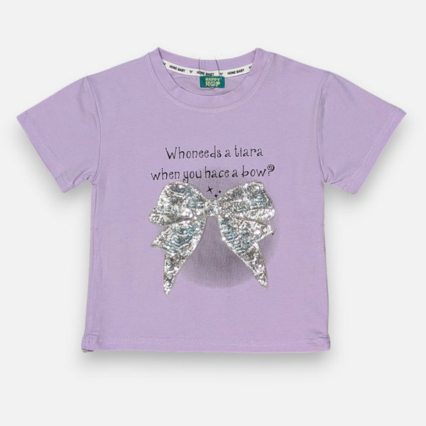 Girl Regular Fit Sequin Bow Purple Top