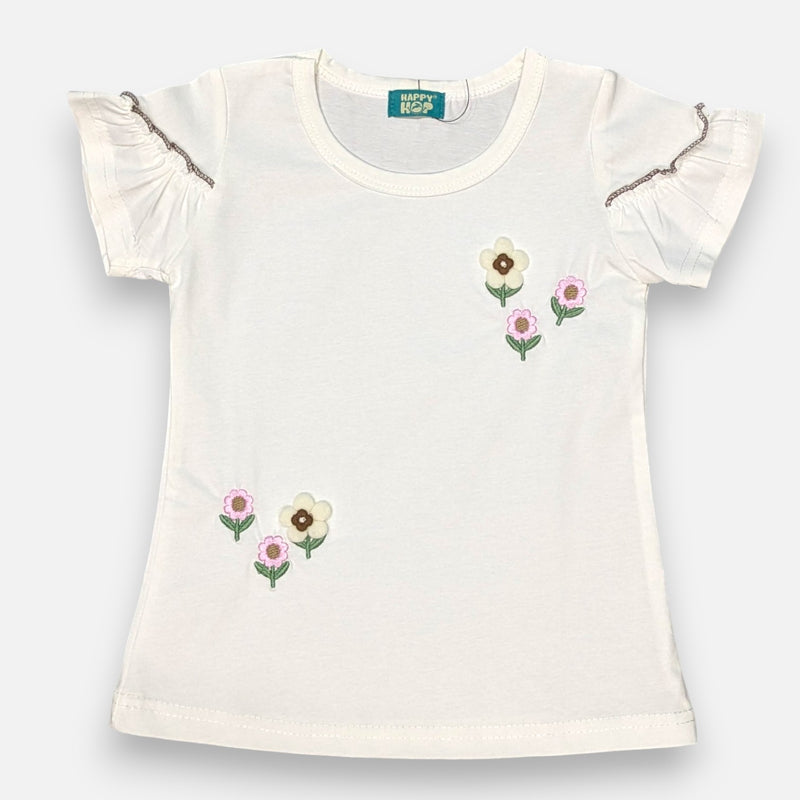 Girl Regular Fit White Flower Top