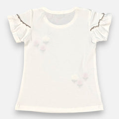 Girl Regular Fit White Flower Top