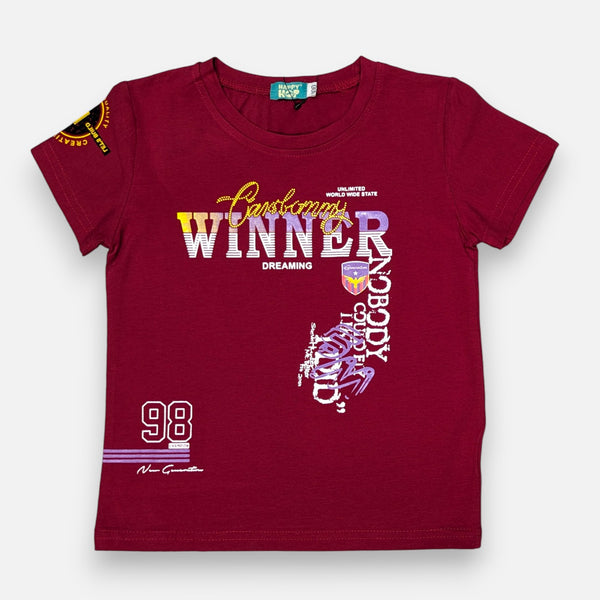 Maroon Round Neck Printed T-shirt