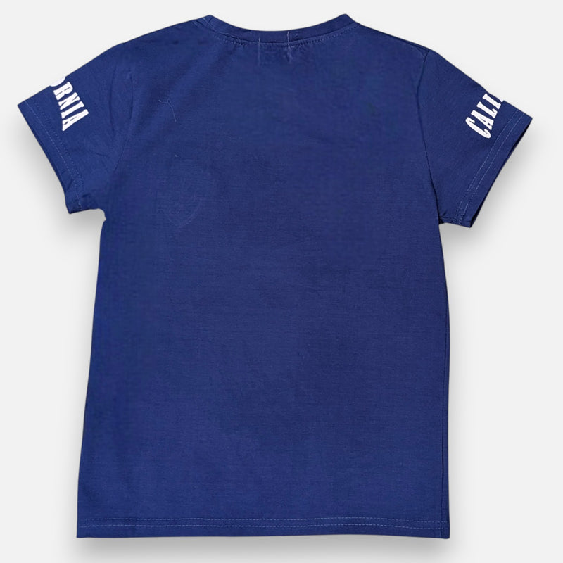 Blue Round Neck Printed T-shirt