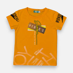Orange Round Neck Printed T-shirt