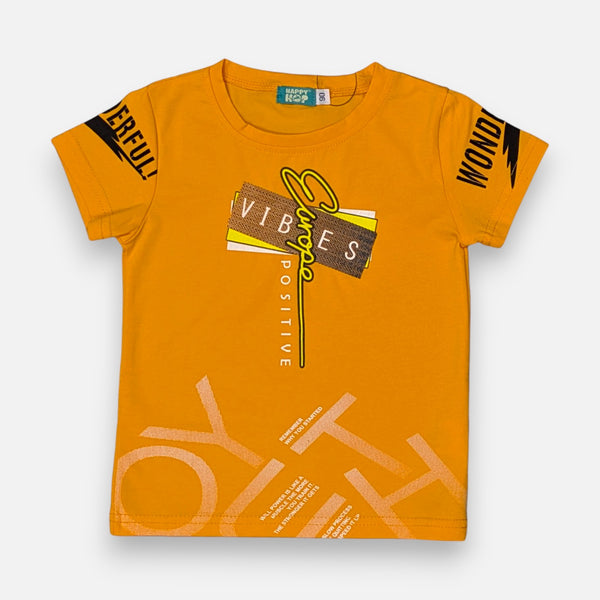 Orange Round Neck Printed T-shirt