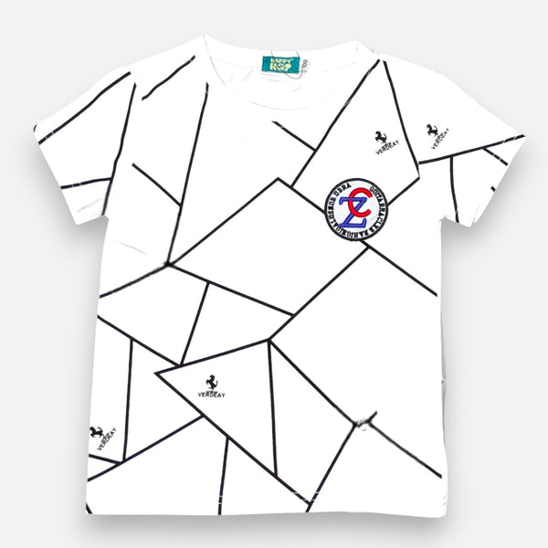 White Round Neck Printed T-shirt