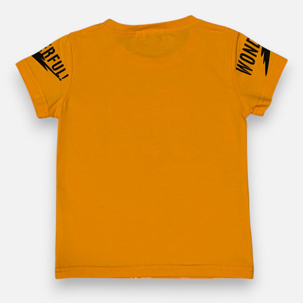 Orange Round Neck Printed T-shirt