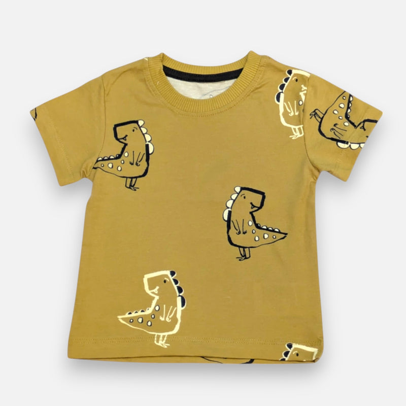 Brown Round Neck Printed T-shirt