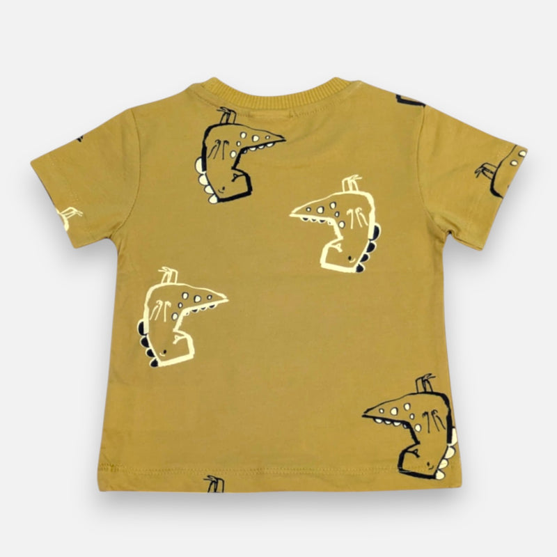 Brown Round Neck Printed T-shirt