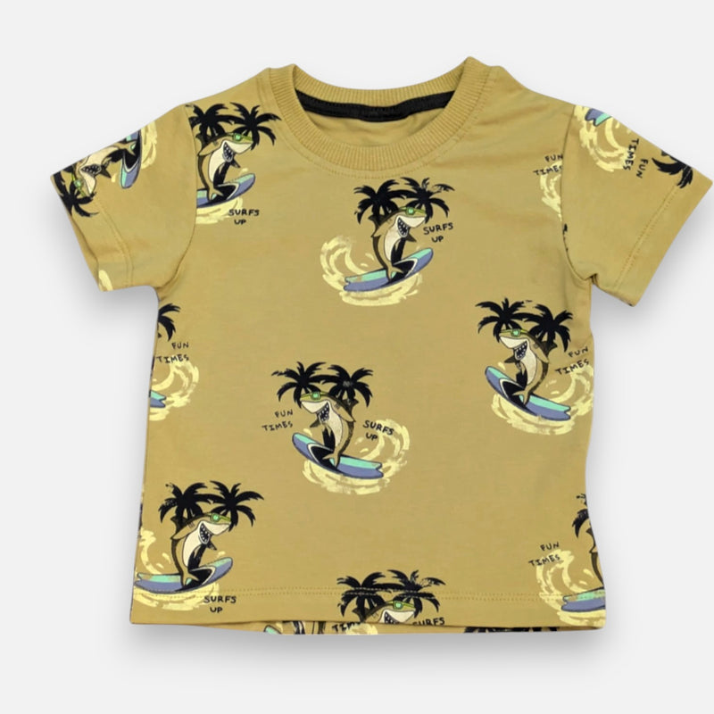 Brown Round Neck Printed T-shirt