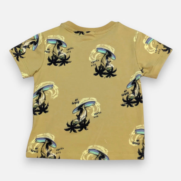 Brown Round Neck Printed T-shirt