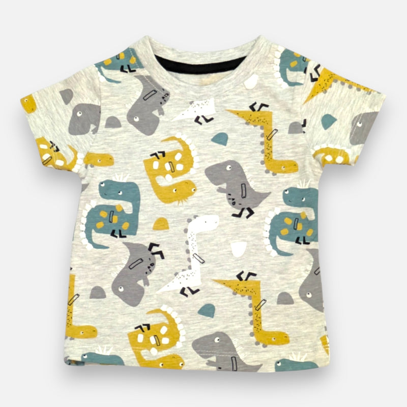 Grey Round Neck Printed T-shirt
