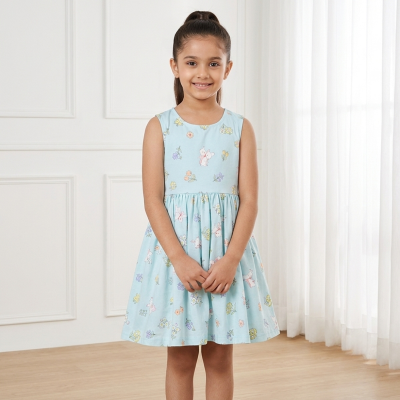 Sky Blue Bunny Meadow Play Frock
