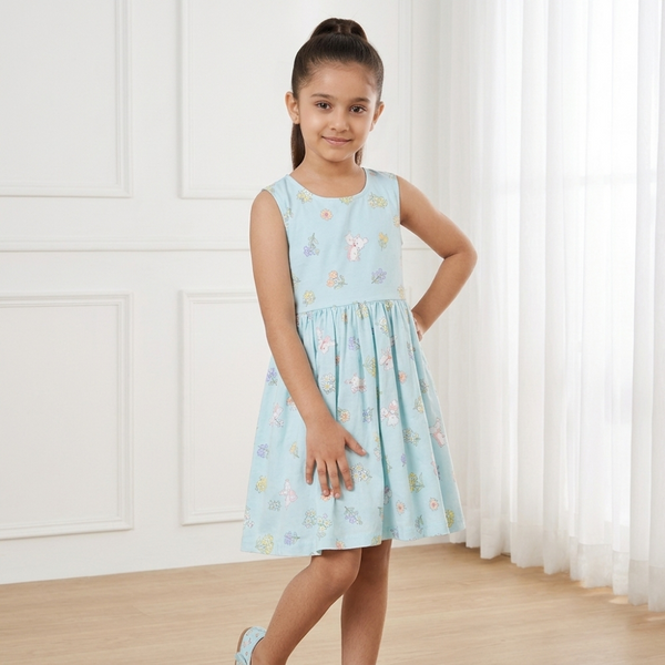 Sky Blue Bunny Meadow Play Frock
