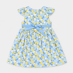 Sky Blue Floral Flutter-Sleeve Frock