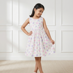 Blossom Whisper Sleeveless Pleated Frock