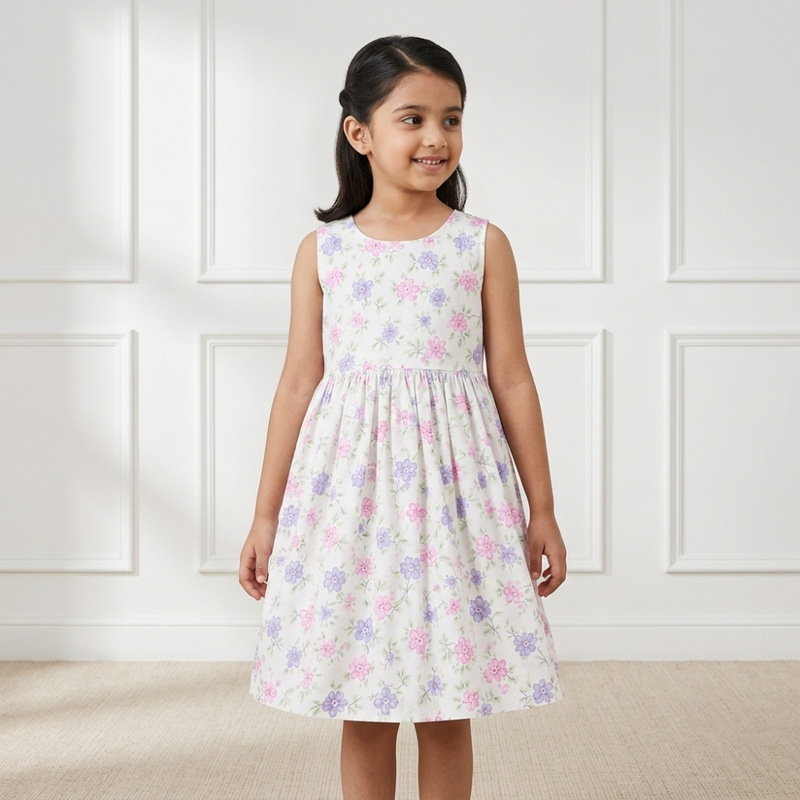 Blossom Whisper Sleeveless Pleated Frock