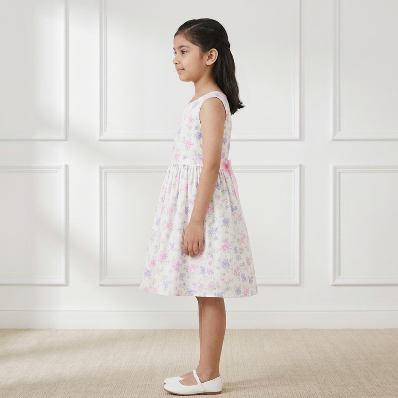 Blossom Whisper Sleeveless Pleated Frock