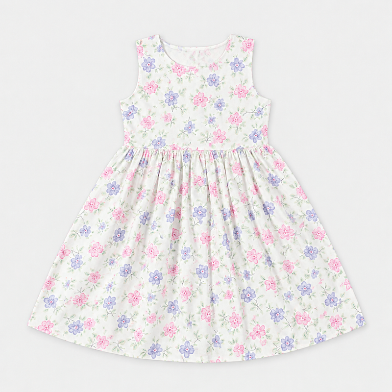 Blossom Whisper Sleeveless Pleated Frock