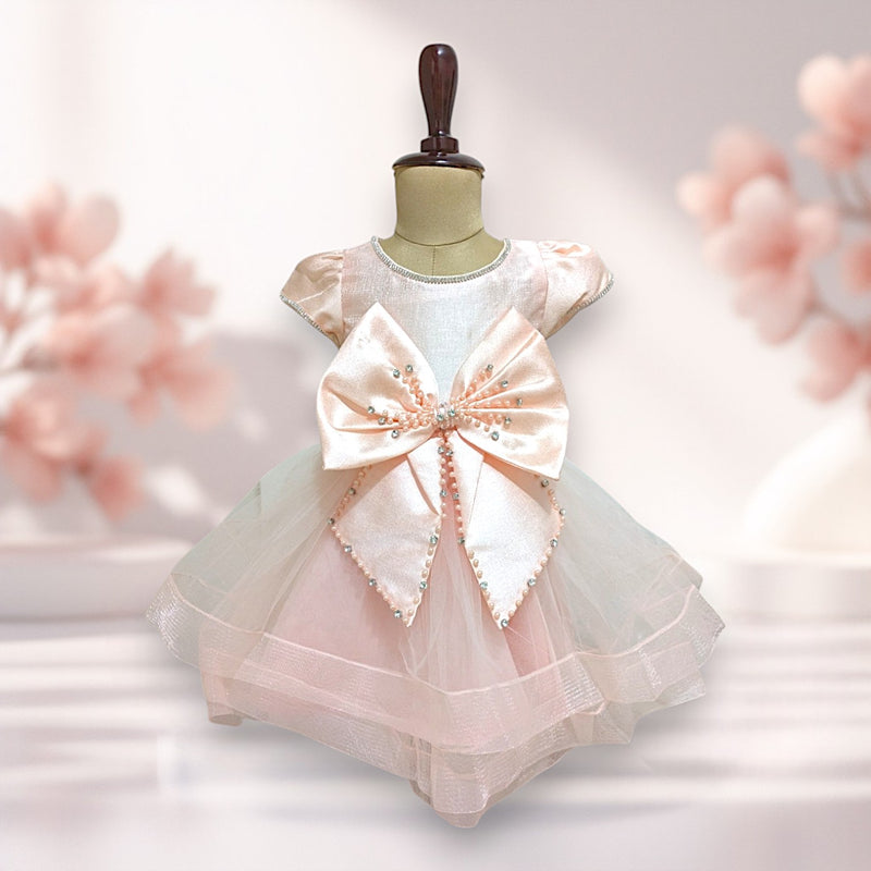Peach Bow Knee Length Princess Dress