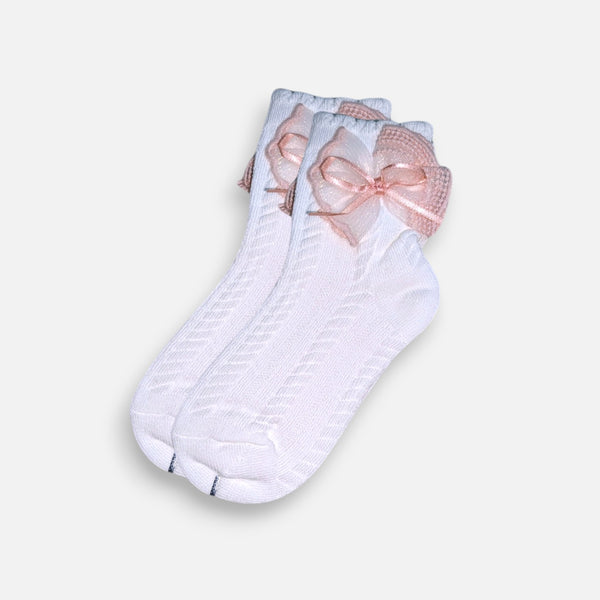 Peach Bow White Socks