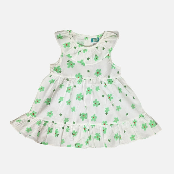 Floral Printed Sleeveless Muslin Cotton Frock