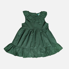 Green Sleeveless Muslin Cotton Frock