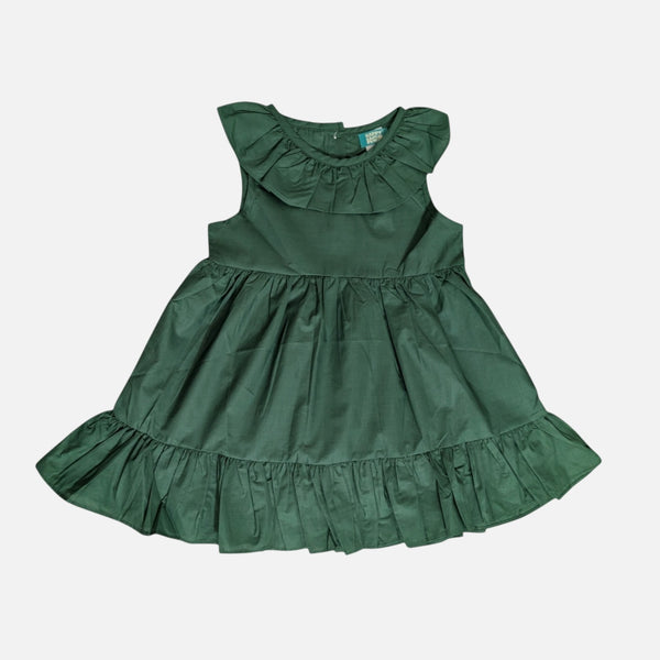 Green Sleeveless Muslin Cotton Frock