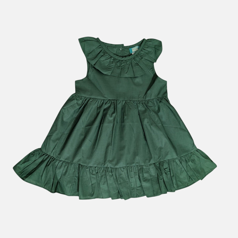 Green Sleeveless Muslin Cotton Frock