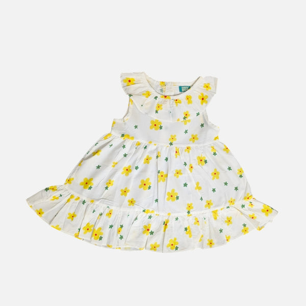 Floral Printed Sleeveless Muslin Cotton Frock