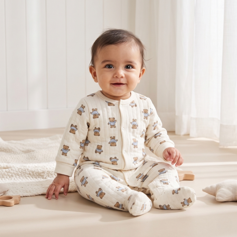 Sleepy Teddy Bear Quilted Romper