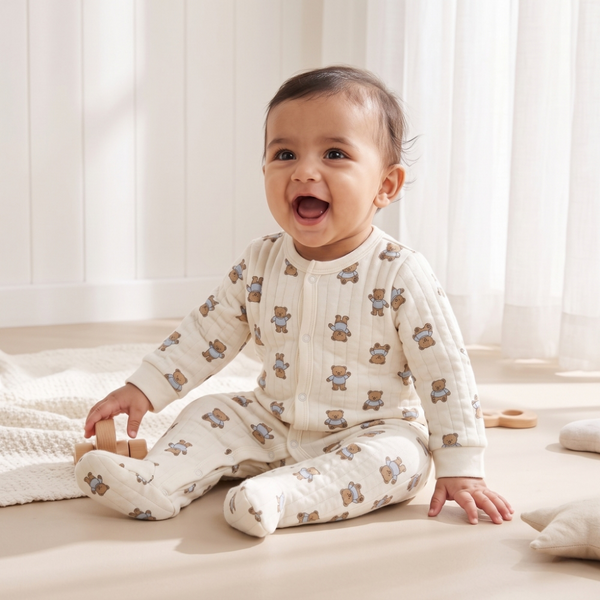 Sleepy Teddy Bear Quilted Romper