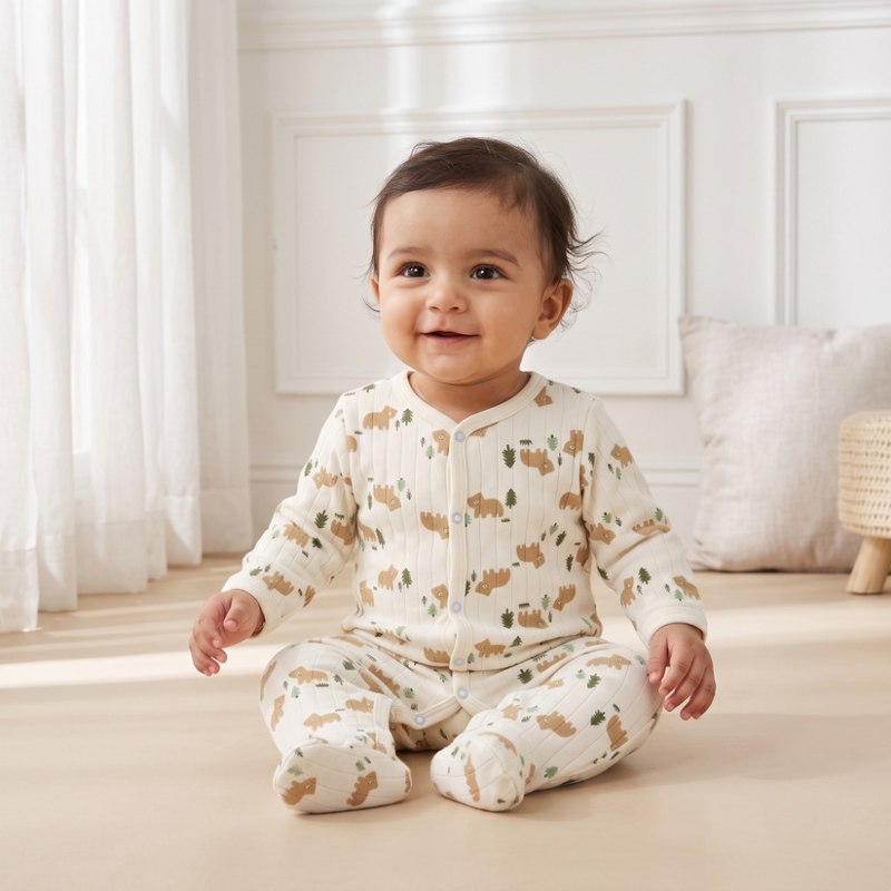 Woodland Bear Quilted Romper